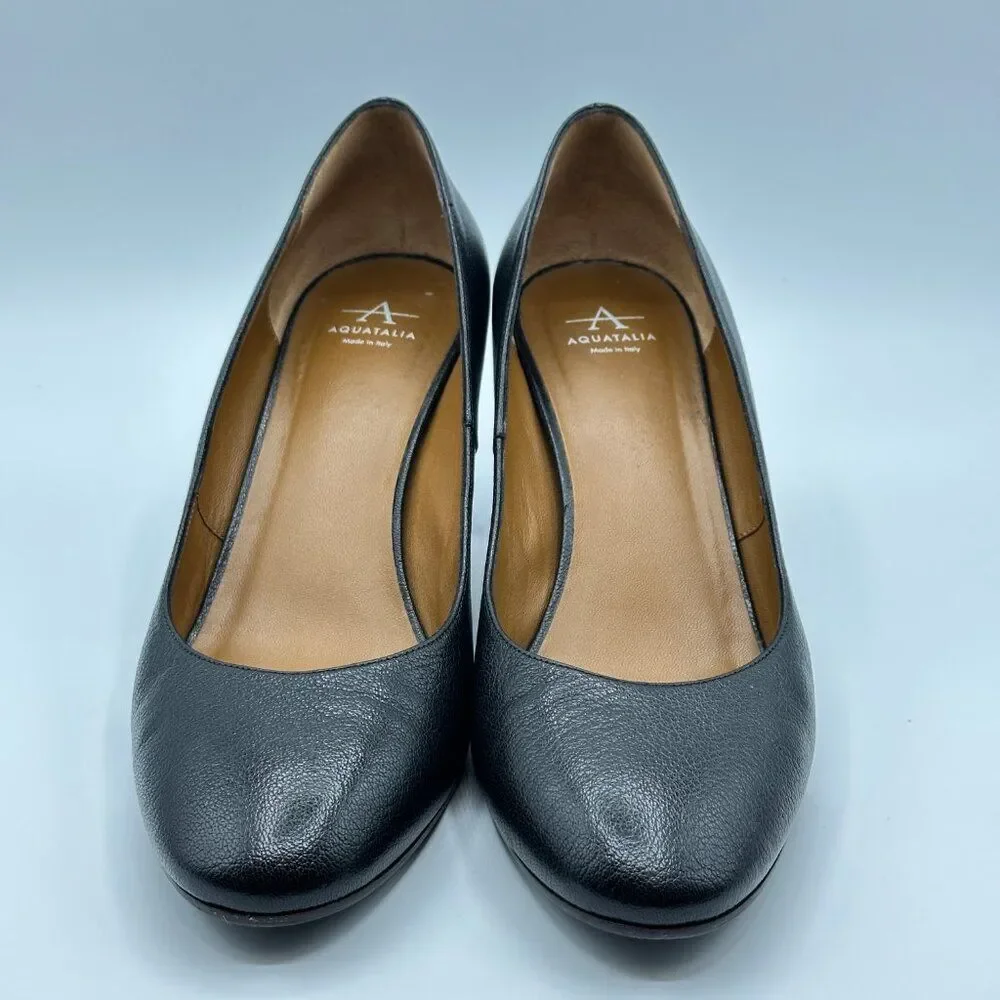 Aquatalia Women's Leather Black Heeled Almond Toe Pumps Size 8.5 - Picture 4 of 9